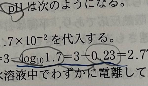 化学の問題ですが、logの計算を教えて下さい。 出来れば紙などに書いて教えて下さいm(_ _)m