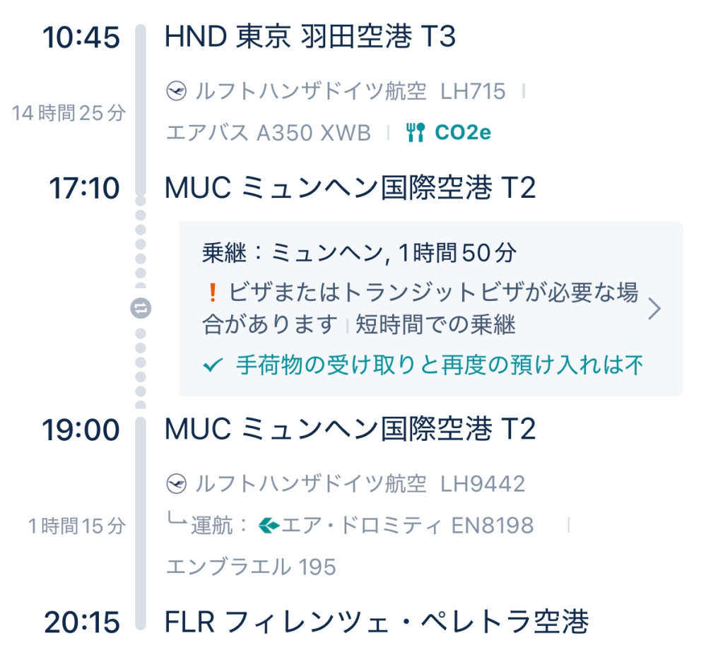 (初めての海外で)ビザについて教えていただきたいです。 東京からイタリアまで行こうと思って、trip.comで航空券を調べていたのですが、乗り継ぎのドイツで「ビザが必要な場合がある」と下に書かれていました。 これは、滞在日数が90日を超える場合と日本国籍ではなく該当する国籍の方の場合という認識で間違いないでしょうか。 どなたかご回答よろしくお願いします。