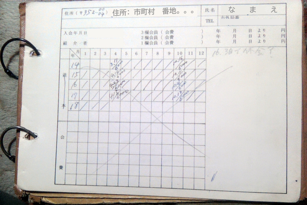 母が会員管理に使っていたのですが、その用紙の名称が分からないようで、探すことができません。コクヨの、なんか「会員録」「会費」などを管理するリーフレットのようですが、それを写真に撮って添付しました。 このフォーマットの名称が分かる方おりますでしょうか？当方、事務の経験がないのでトンとわかりません。母も、認知に問題があるもので。