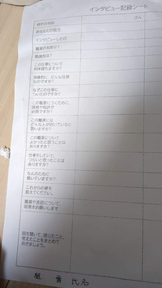 コイン500枚 冬休みの宿題です！回答者さんどうか手伝ってください内容はインタビューしてプリントにかくんです 1 あなたの職業の名前 ２ 勤務先 3 この仕事について何年？ 4 具体的にどんな仕事ですか？ 5 なぜこの仕事に就いたのですか？ 6 この職業に就くために資格や免許必要ですか？ 7 この職業にはどんな人が向いてると思うか？ 8 この職業で良かったと思うこと、辛かったことを教えてください 9 何のために働いていますか？ 10 これからの夢を教えてください 11 職業や進路について助言をお願いします