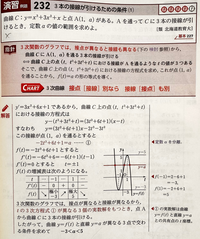 この問題で「Aを通ってCに3本の接線が引けるとき」と言うふうにあるのですが、答えのグラフを見ると、接線と言うよりかは交わっている感じがします。(y=a)
どういう風に解釈すれば良いのでしょうか？ 