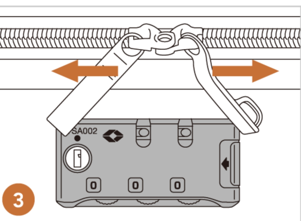 分かる方がいらっしゃいましたら教えてください。 海外旅行に行く予定でパッキングを済ませ、鍵をかけようと思ったところチャックがTSAロックの差し込み口に刺さりません。 鍵がかかったように固く、ビクともしないのですが対応方法はありませんか？ ロックのタイプは画像のものになります。