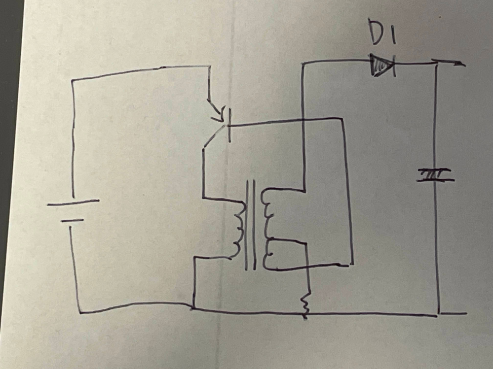 電気回路について質問です。 ストロボ用の昇圧回路直後のダイオード（D1）に関してです。 手元にあった古いフィルムカメラで回路勉強をしていて、 元々付いていたダイオード（部品にTH OKと記載。検索したが部品特定できず、データシート見つけられない）では２秒程でチャージされるのに対して、 自分で用意したダイオードで載せ替えたら20秒程かかってしまい、理由がわからず困っています。 ※ダイオード部品載せ替え以外、回路は不変 ※実験後、元のダイオードに戻したら2秒程でチャージされる状態に戻った ※昇圧回路では、3Vを300Vに昇圧しています 自分で用意したダイオードはsankenのSJPL-H6です。 https://www.semicon.sanken-ele.co.jp/sk_content/sjpl-h6_ds_jp.pdf このダイオードを選定した基準として下記になります。 ・逆方向回復時間trrが早いもの ・ピーク繰返し逆電圧Vrmが耐えられるもの 何かお気づきの点ありましたら、アドバイスいただけると助かります。 よろしくお願いいたします。