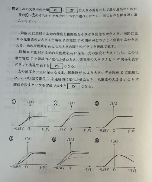 高校物理 原子 27番の答えなんですけど、なぜ電流が増加するのですか？ 私が⑤に書き込んでるように電流が減少するのではないのですか？