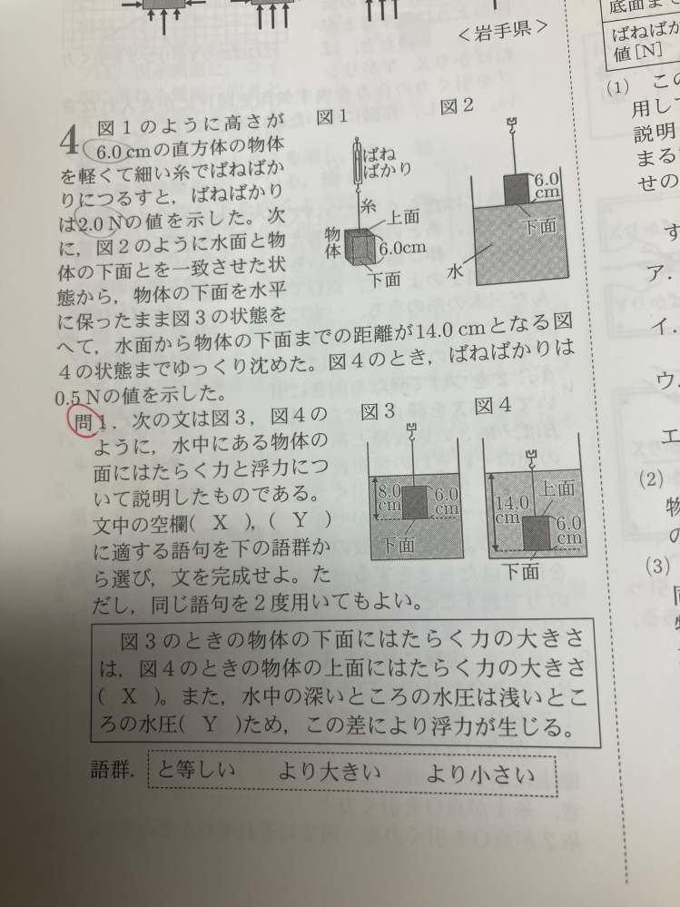 4の問1のXの答えが"と等しい"になります。なぜそうなるのか分かりやすく教えて欲しいですm(*_ _)m 中学理科 物理