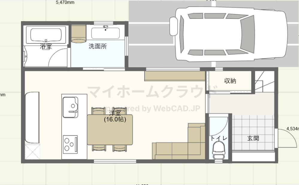 家の間取りについて質問です。 間取りを設計士さんと話し始めております。 もし設計に詳しい方いらっしゃればご教授ください。 下記図のとおり、色々工夫してなんとか今の形にもっていってます。 今悩んでいる点が玄関ポーチ(階段？)です。ポーチも長くしてしまうと自転車を置く場所がなくなってしまうと考えています。 自転車がおけるかどうか、ポーチの工夫方法など教えてくださいますと助かります。 (ほかにも間取りについてご意見ください。)