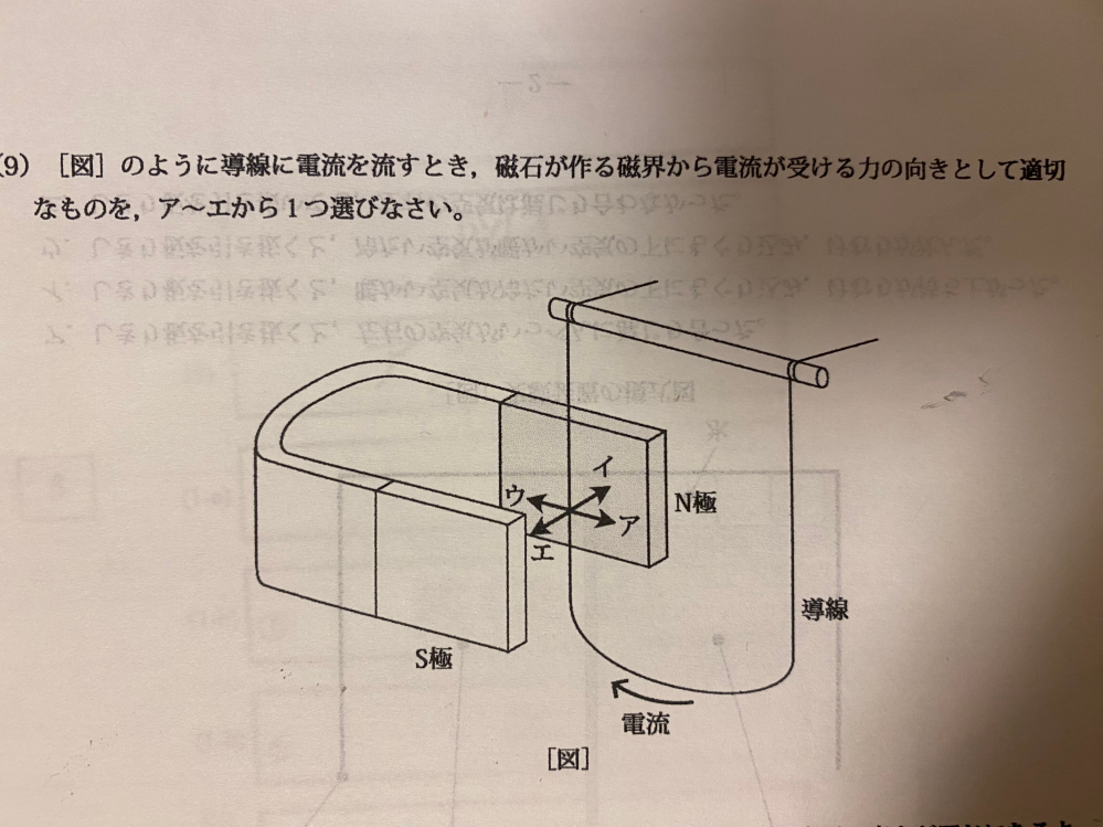 【至急】理科の問題がわからないです！！ この問題の答えはアなのですが、なぜアになるのかがわからないです！フレミングの法則を使うのですか？？解説も載っていなくモヤモヤしています！教えてください！