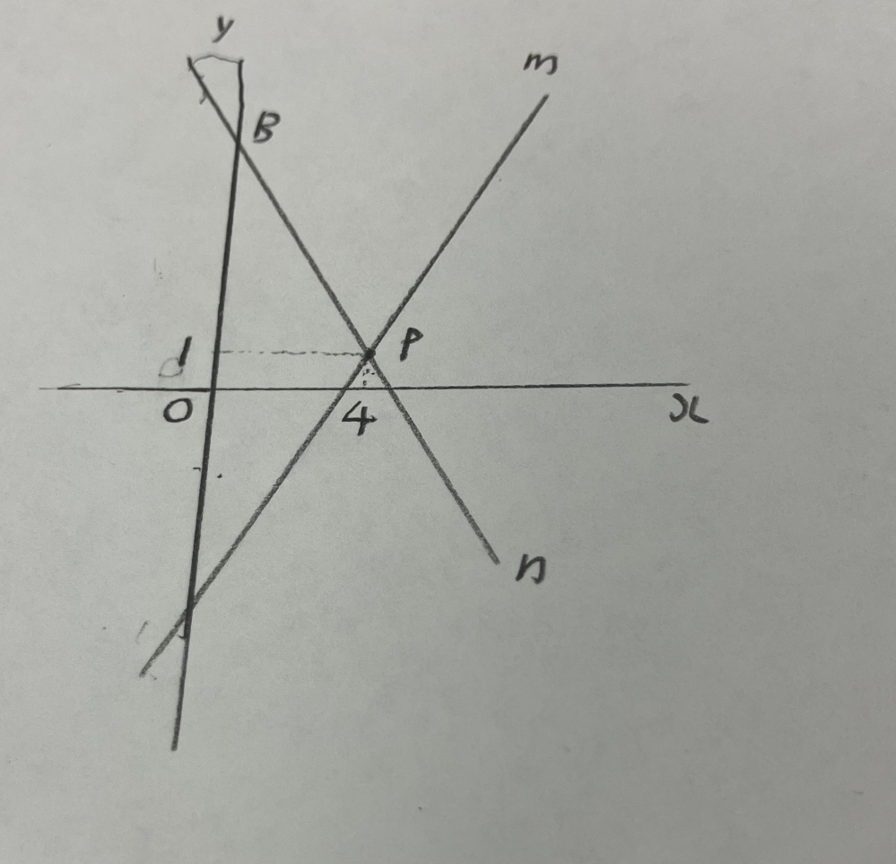 わかりやすく教えてください。 直線nが−2x−y＝−9、直線mが3x−2y＝10であるから、AB＝9−(−5)＝14。よって14×4÷2＝28 ↑なんで9−(−5)＝14という式になるんですか？9+5じゃだけなんですか？