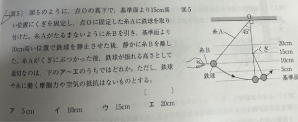 中学物理 これって答えどうなりますか？ 間に釘が入るから球の速度が上がって10cmよりも高くなる気がするんですが、どうなるんでしょうか？ 解説もしていただけるとありがたいです。