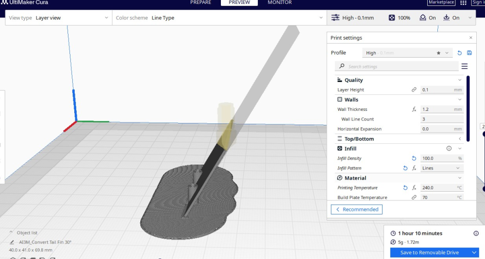 ３DプリンターでRCパーツをANYCUBIC MegaSで印刷しようとプレビューを見ました。 傾斜が60度あるのですがサポートは出なかったです。これでも崩れずに印刷完了しますか。 斜めの全長は80ｍｍほど有ります。厚みは１ｍｍです。