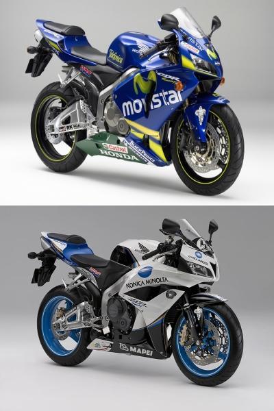 CBR600RR モビスター or コニカミノルタ 個人的には、メーター、テール廻りがPC37のデザインが好みで、カラーリングはコニカコニミノルタなんですが、皆さんどちらかって言われたら、どちらの方が好きでしょうか? PC37