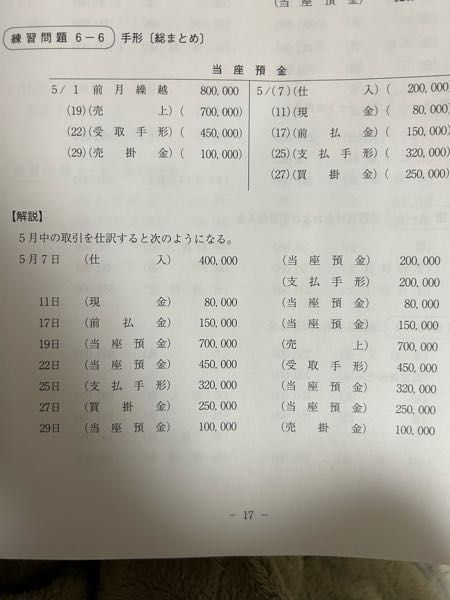 簿記三級 仕訳から当座預金勘定への転記のやり方がよくわかりません。 例えば5/7で言ったら ①仕入は転記したあと、なぜ元々の仕訳のときの借方から貸方に移動してるのか ②仕訳の時の当座預金、支払手形はなぜ消えてるのか という疑問がすべての日にちで起こっています。 まったく理解できていないのですが、誰か解説していただきたいです。よろしくお願いします。