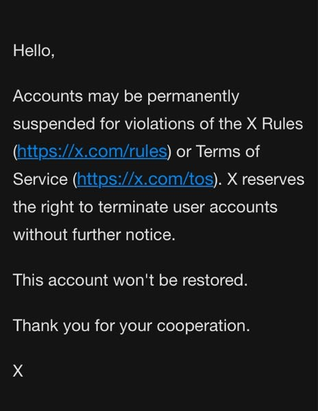 Xのアカウントが凍結されてしまいました。。。 このメッセージを翻訳してもらえませんか？ 凍結への異議申し立て？みたいなのは送ってみたのですが、使えるようになる可能性はありますか？？ 画像は異議申し立てに対して数秒で送られてきたメールです。