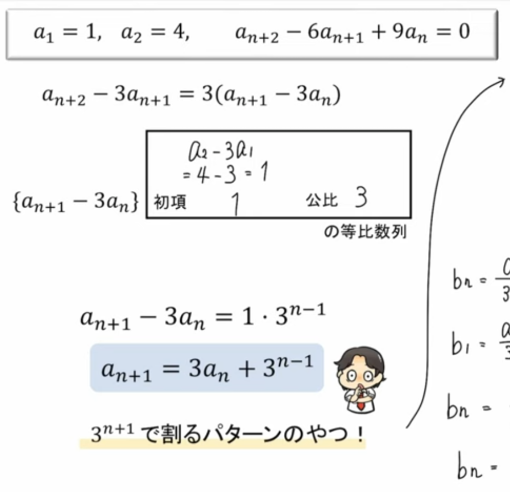 階差数列のパターンじゃないんですか？ 青のマーカーのところです。