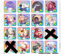 学マスに関する質問です
P課題で「プロデュースアイドル3人の特訓段階を6にしよう」に挑戦中なのですが、星南の手持ち2枚は最大強化済みなのであと1人をどうするか迷っています せっかく最大強化するなら性能が良い子にしたいと思っています
まだ始めたばかりであまりアイドルがいませんが、私の手持ちの中からこれ強いよ〜というカードを教えて頂きたいです

一応現在の特訓段階をそれぞれカード下方に降...