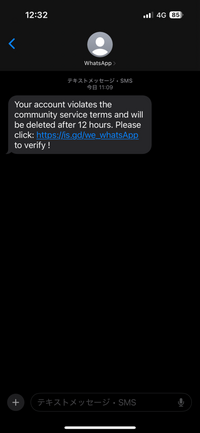 WhatsAppからこのようなSMSが来たのですが詐欺かなにかでしょうか？仕事で使っているのですが、使い始めたばかりでこれが正規のものなのか分かりません。 
