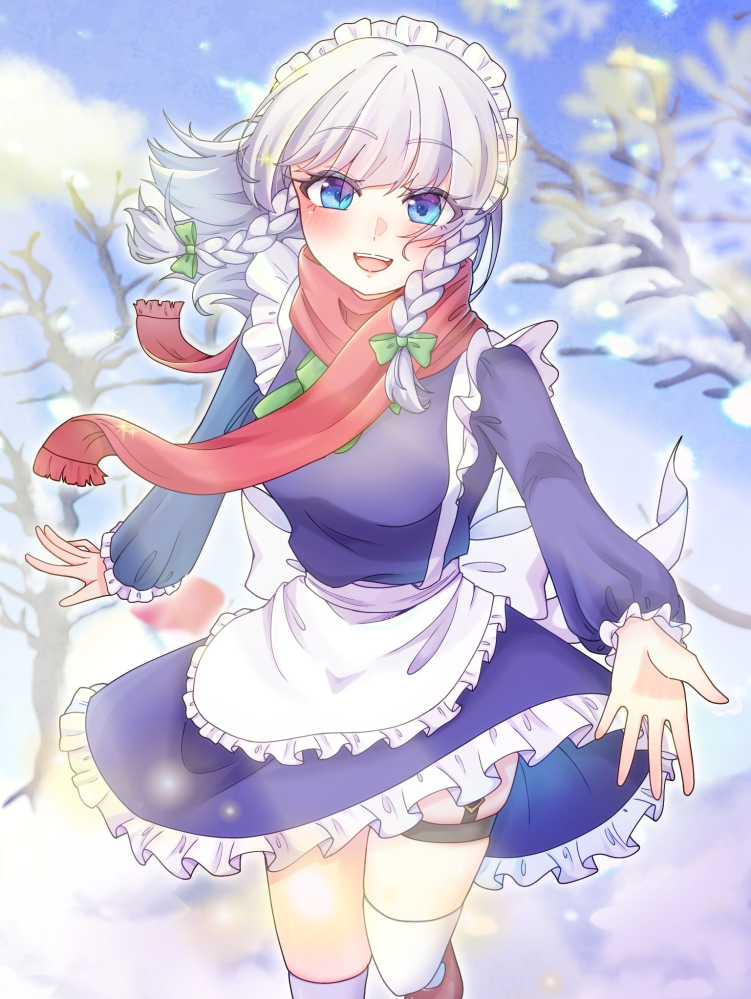 イラストの添削お願いします！！ 東方projectの十六夜咲夜を描いたものです。 結構時間経って見直すと反省点が見えてきたので… 特に気になっているのはスカートの情報量の少なさと遠近感の無さです。手の大きさが大して変わってないところとか… かなりの辛口でいいのでよろしければお願いします！