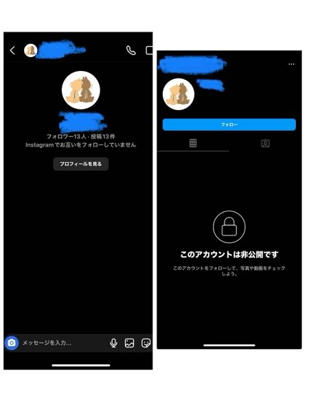 インスタで相手のプロフィールとdm表示がこうなっていたのですがこれはブロックされていますか？