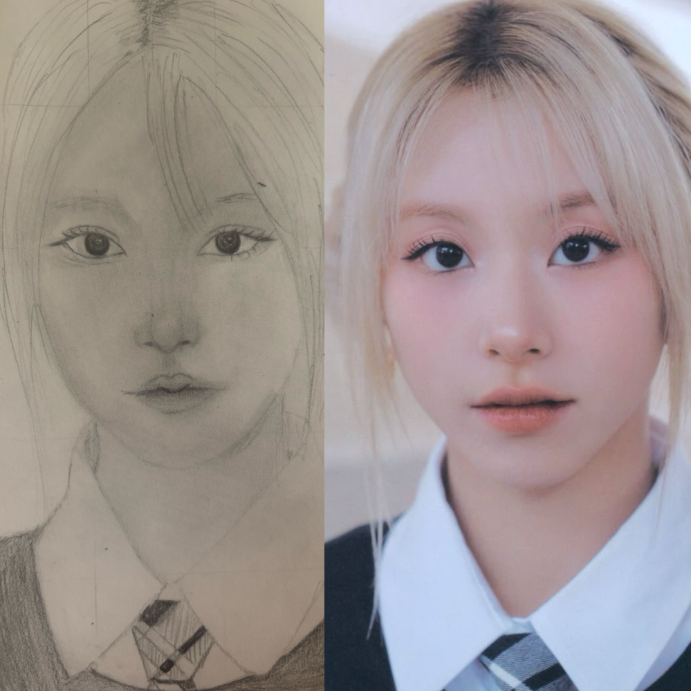 今TWICEのチェヨンちゃん描いてるんですけど何か目の辺りが納得いかないんです。どこが違うのかしっかりわからないのでおかしいところとか教えてください。