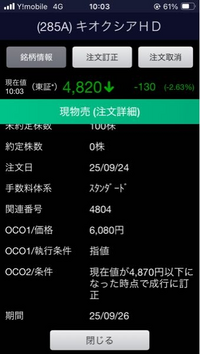 使用しないので安定した正常な状態なので売りたいと思います。 SBI証券を利用しています。 写メの通り、4870円以下で損切