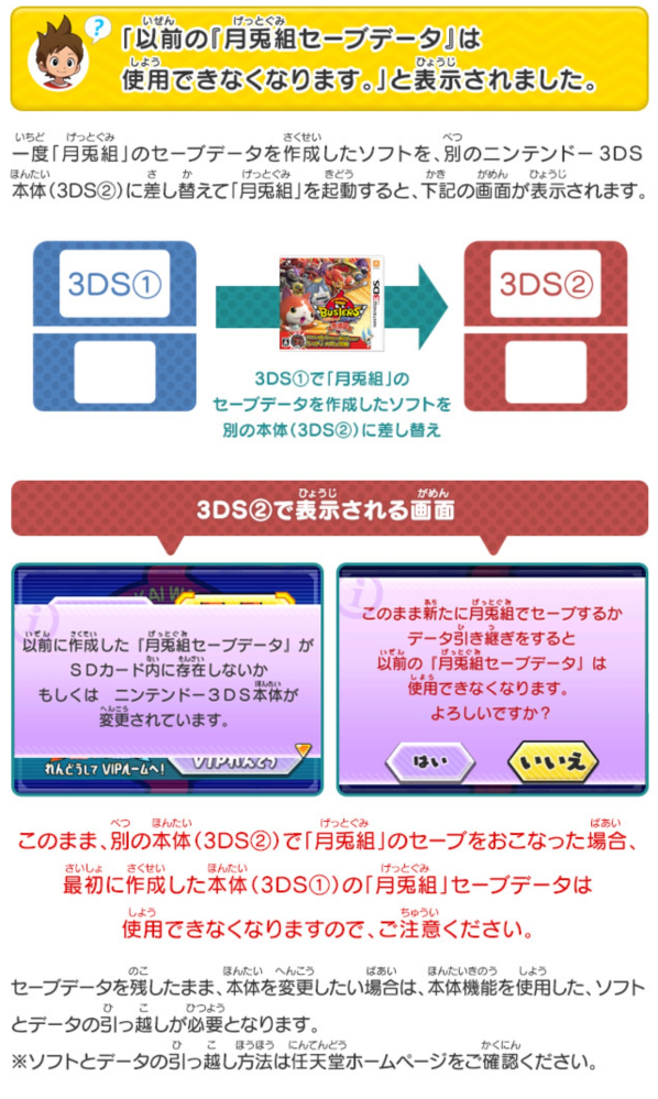 至急妖怪ウォッチバスターズをやろうとした所セーブデータが壊れてい