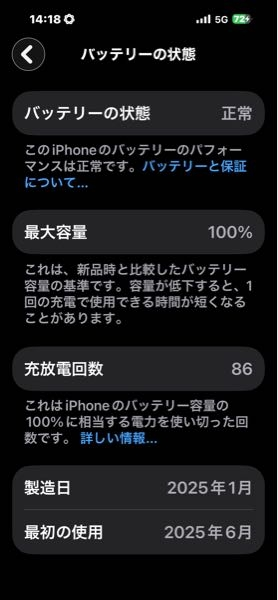 今のiPhoneのバッテリー最大容量が96%なんですが、1年間使って96%っ
