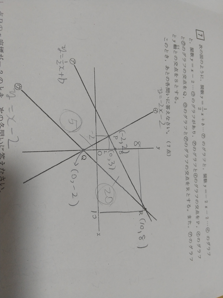 一次関数の問題です。点Sを通り△PQRの面積を2等分する直線 - Yahoo