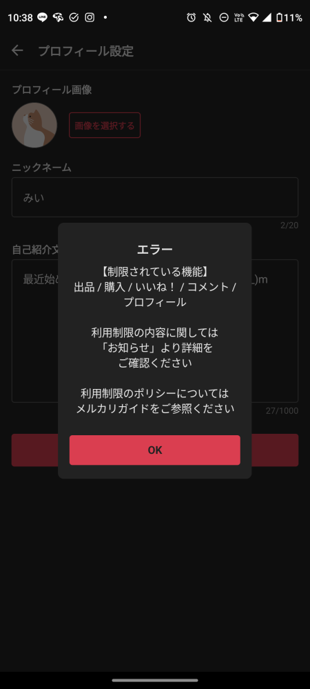 メルカリを始めようと思い、随分前に設定していたプロフィールを
