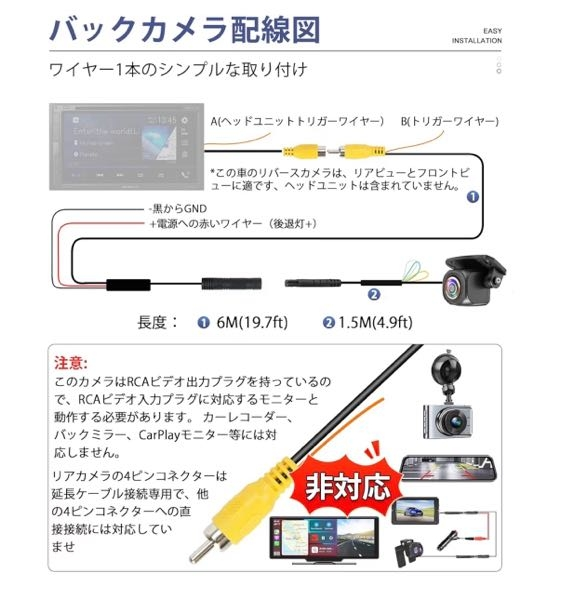 バックカメラ配線について画像の上の方にあるヘッドユニットトリガー 