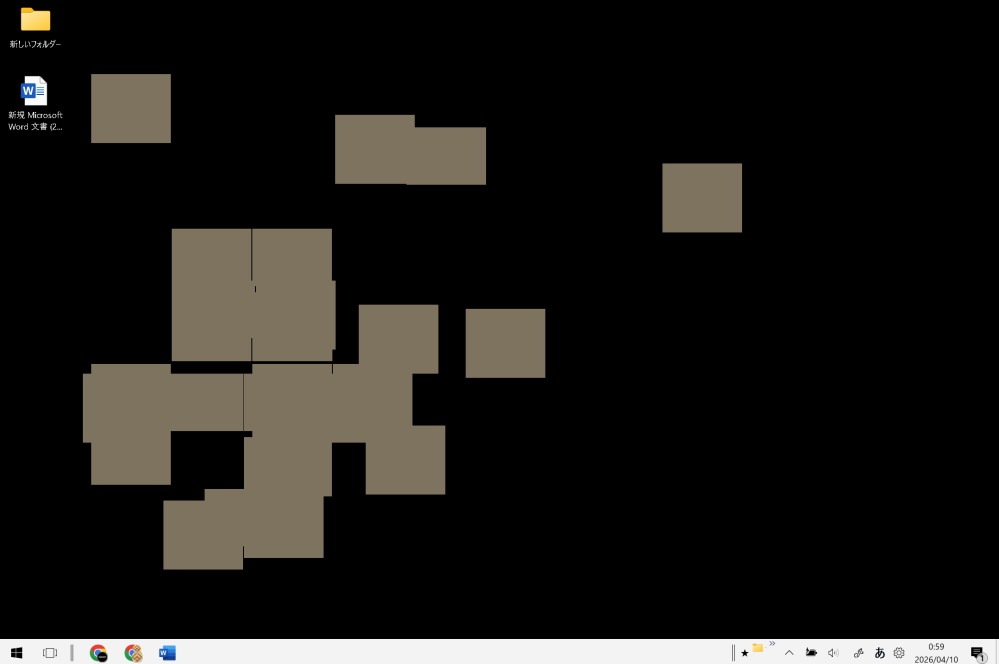 Widdows11で壁紙の一部、あるいは壁紙全体が突然黒くなる現象が発生しております。 使用環境は、Let's Note CF-XZ6（CFXZ6-1）にWindows 11をインストールしたものです。 以下の方法により壁紙を単色の黄土色に変更すると、デスクトップのアイコンが見やすくなるため、その設定を使用しております。 https://dynabook.com/assistpc/faq/pcdata3/018876.htm しかし、壁紙を黄土色に設定した後、突然壁紙全体が黒くなることがあります。さらに、その状態でマウスカーソルを動かすと、カーソルが通過した部分のみが黄土色に戻り、徐々に黄土色の領域が広がり、最終的には再び全体が黄土色に戻るという挙動が見られます。 この現象は、WordやChromeなどのアプリケーションを全画面表示にした後、ウィンドウ表示に戻した際によく発生します。 本現象の対処方法についてご教示いただけますと幸いです。