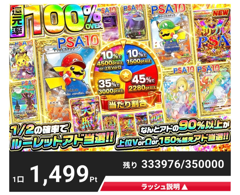 オンラインオリパ(エクストレカ)で還元率100%overと書いてあるオ 