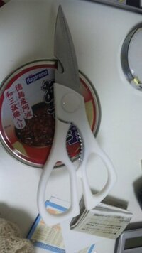 缶切りがないのに缶詰を買ってしまいました。
何かないかと探したらキッチンバサミの刃が缶切りっぽくなっていたのですが、使い方がわかりませ ん。
刃の部活がハートの半分みたいな感じになったとこです。
どなたかお教え下さいm(__)m