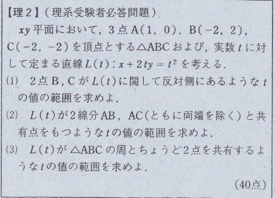 数学：高3駿台模試の過去問です。簡単に解答をお願いします。 - L(t