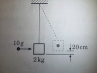 物理の問題で困っています 図のように 10gの弾を2kgの振り子のおも Yahoo 知恵袋