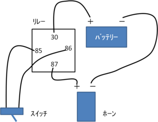 ４極リレーの配線方法を教えてください ４極リレーを使ってホーンを鳴らした Yahoo 知恵袋