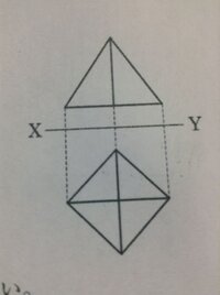 図は正四角錐の投影図で この正四角錐の立面図は底辺が8cm 高 Yahoo 知恵袋