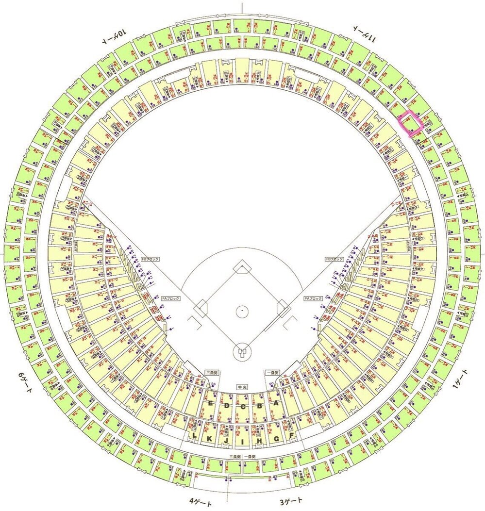 京セラドームの座席について…1ゲート1通路1塁側下段6列532... - Yahoo!知恵袋