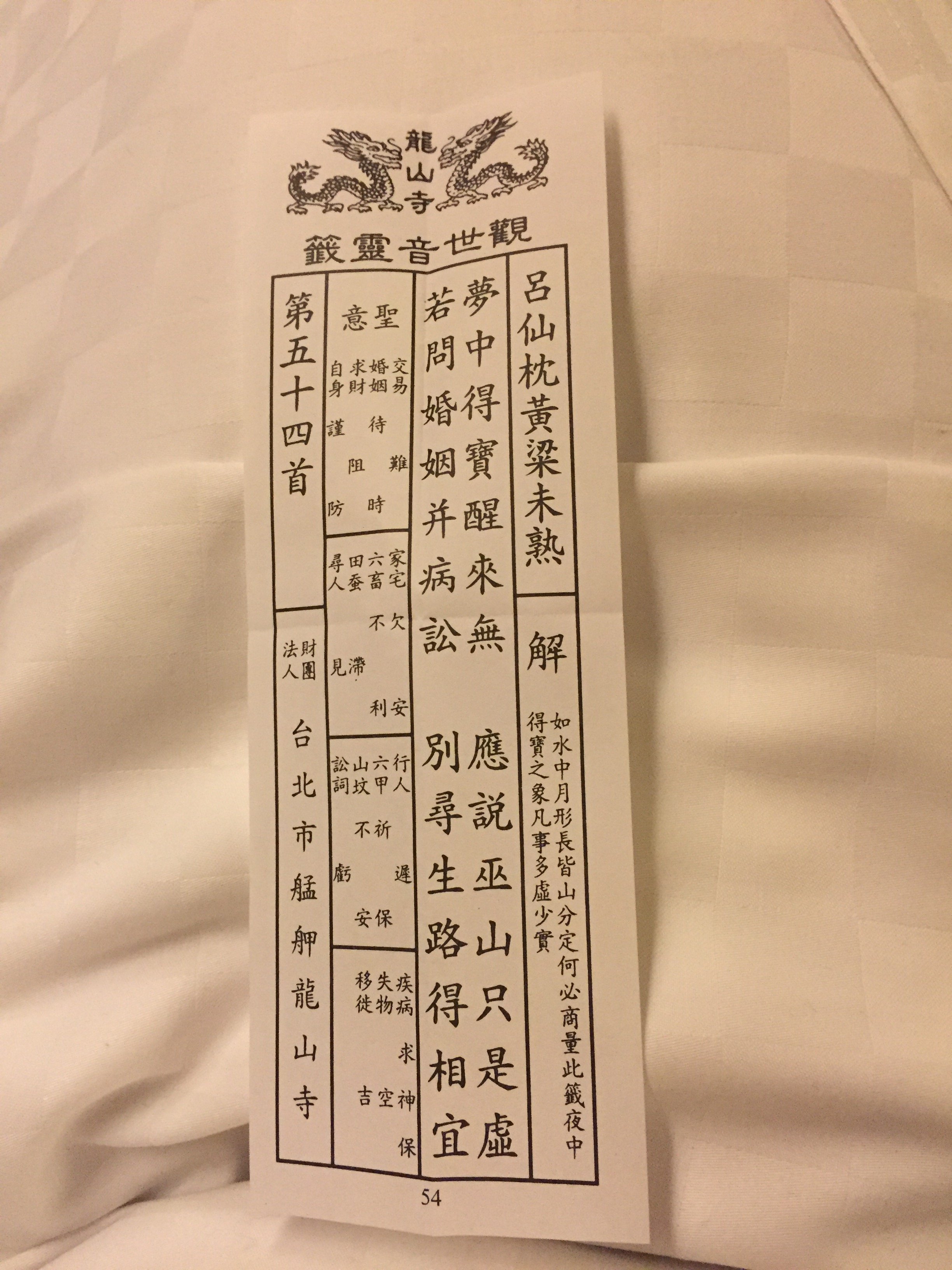 龍山寺の御神籤について先日龍山寺へ行ってきて そこでひいた御神 Yahoo 知恵袋