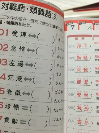 準二級漢検についてです この問題集では左にある漢字の対義語 記せなのです Yahoo 知恵袋