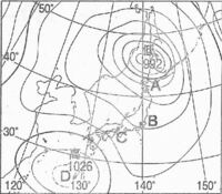 中学の理科の気象の問題です 添付の天気図のc点での風向きは という問題で Yahoo 知恵袋