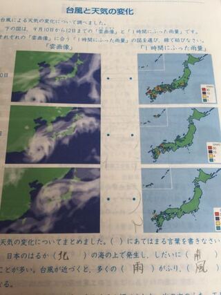 小5理科 台風と天気の変化 雲画像にあう一時間の降った雨 Yahoo 知恵袋