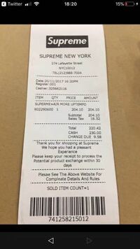 Supremeのこのレシートは本物ですか こんなにぴったし払うことなんてあるん Yahoo 知恵袋