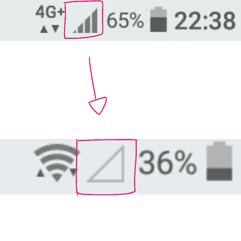 Androidの携帯の電波 の三角のマークの中がつきません Yahoo 知恵袋
