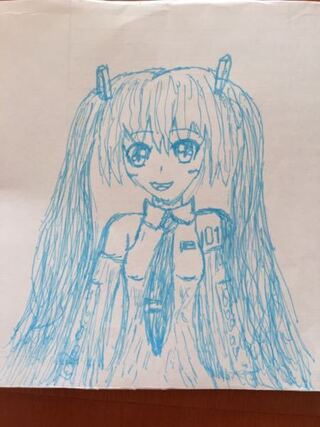 初音ミクのイラストをボールペン一本で描きました 中学生が描いた Yahoo 知恵袋