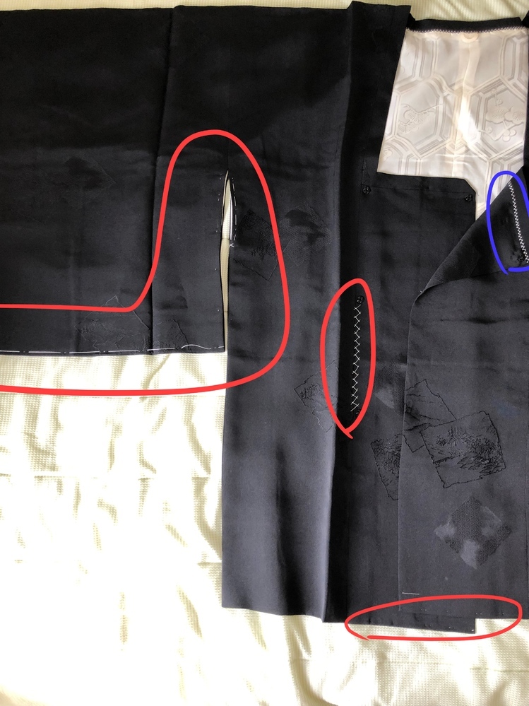 和服のしつけ糸について黒の道行なのですが、どの糸が取る糸で