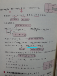 数2 対数 真数条件について 画像にある問題についてです。
真数条件って式を変形する前の初めに確認したものだけが適用されるのですか？
式変形前に真数条件について確認すると確かにx>1です。

しかし式変形をすると画像にもある通り、x^2-1>0 より x<-1、1<x と全く別の条件がでてきてしまいます。
そう考えると答えが変わってしまうのですが、真数条件を確認するタ...