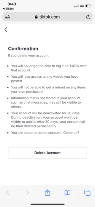 Tiktokアカウント削除しようとしたら以下の英語が文が表示されたのです Yahoo 知恵袋