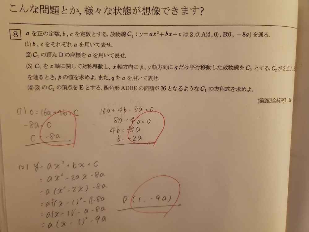 全統模試の勉強をしています。過去問ですが、2次関数の解き方が