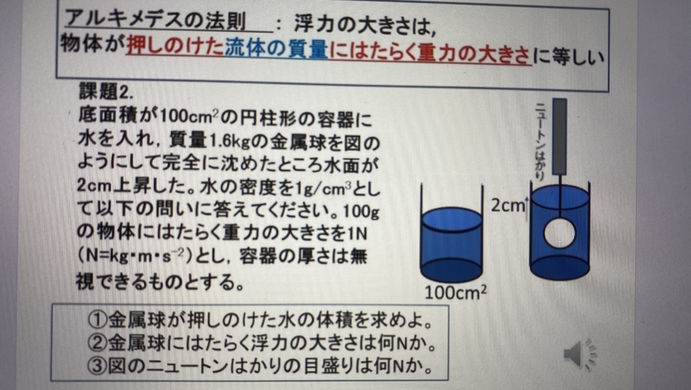 アルキメデスの法則を利用した浮力の問題が分からず躓いております Yahoo 知恵袋