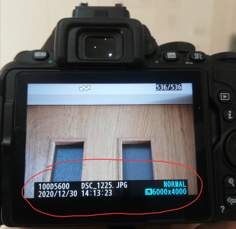 ニコンD5600で撮った写真を確認する時、下の日時等の表示が邪魔なの